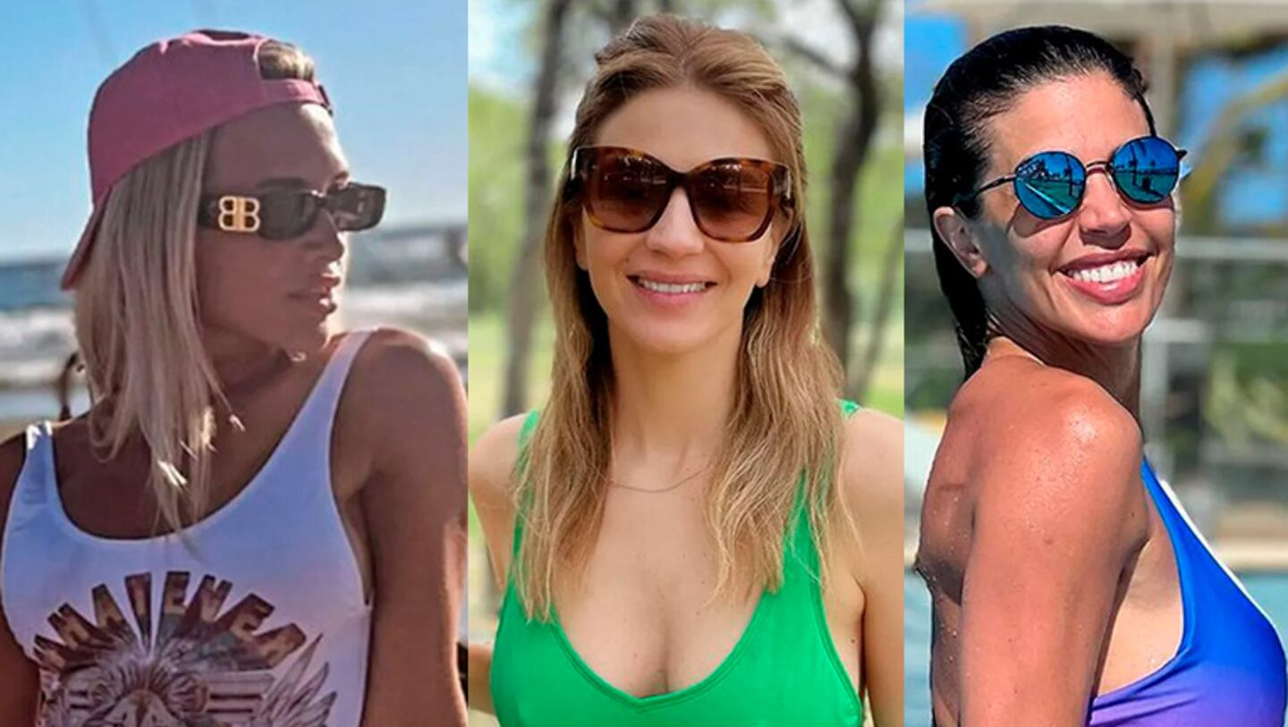 Camila Homs, Virginia Gallardo y Marcela Kloosterboer impactaron con sus enterizas cavadas desde la playa.