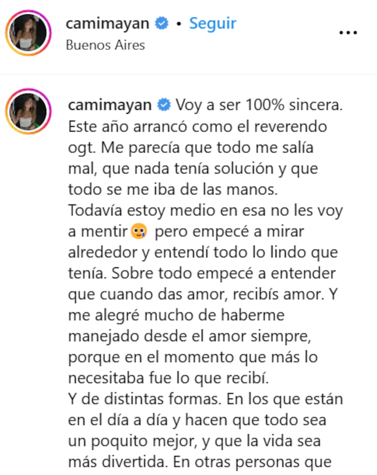 Camila Mayan habló  por primera vez sobre su separación de Alexis Mac Allister: "Este año arrancó como el ogt"