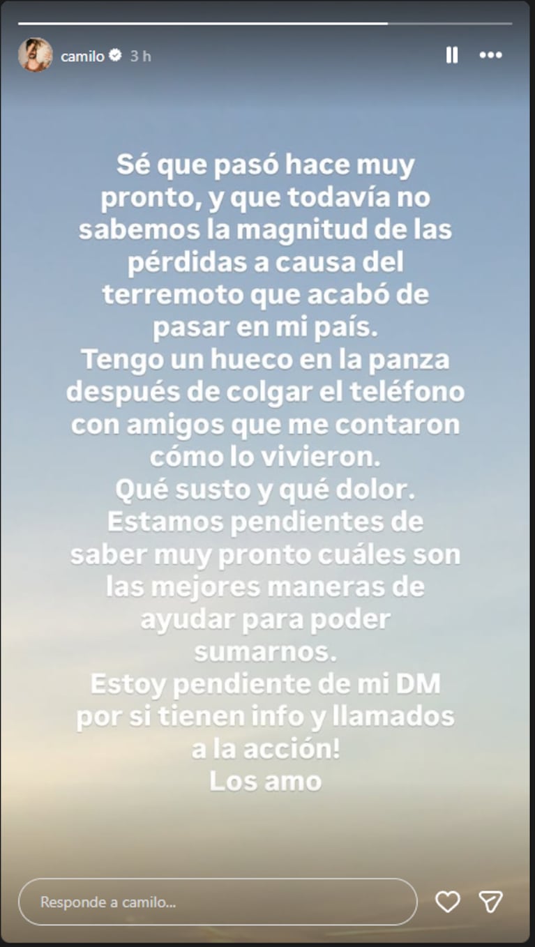 Camilo Echeverry Correa posteó tras el terremoto en Colombia.