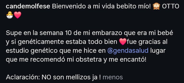 Cande Molfese reveló el sexo y el nombre de su primer hijo (Foto: Instagram/@candemolfese).