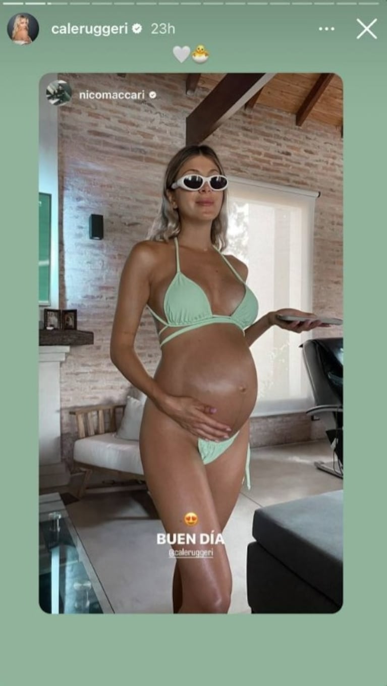 Cande Ruggeri impactó con esta sensual microbikini verde en la recta final de su embarazo