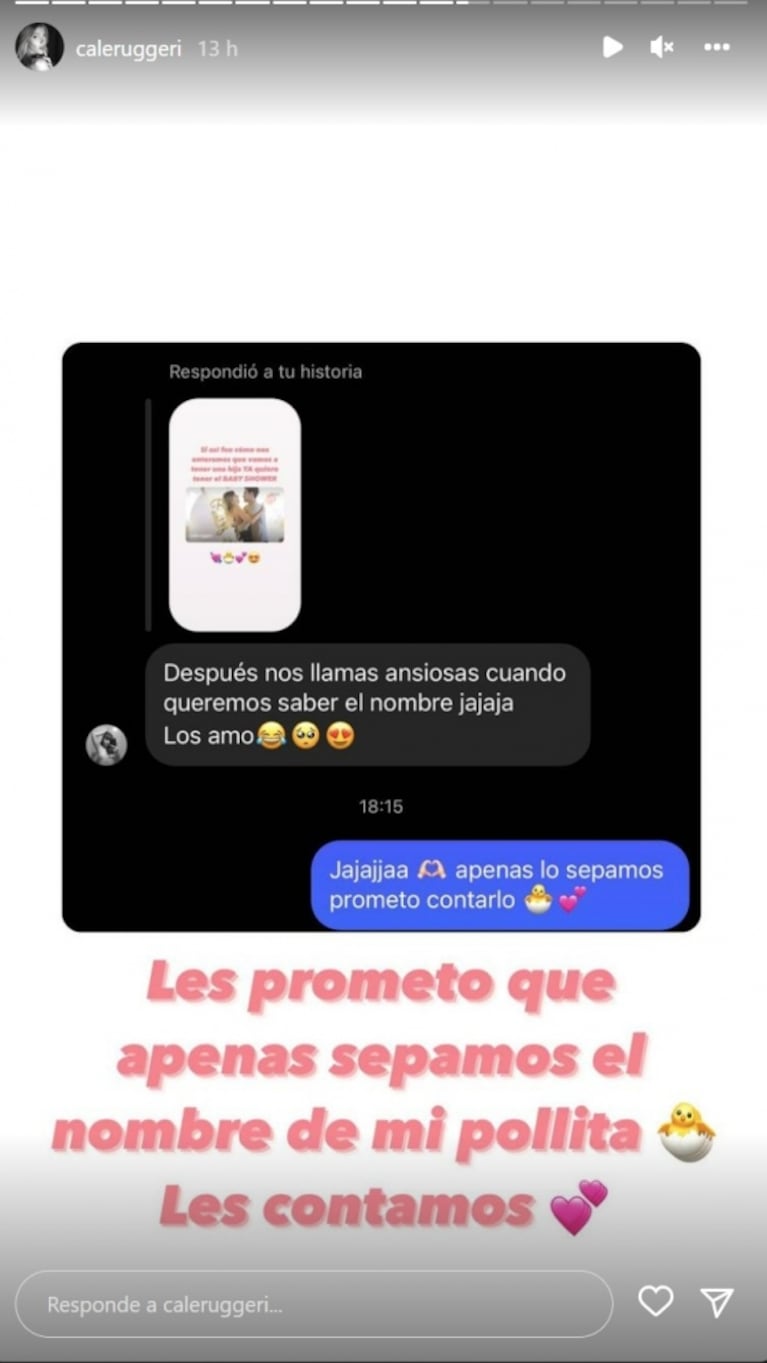 Cande Ruggeri le respondió a una fan que quiso saber el nombre de su beba en camino