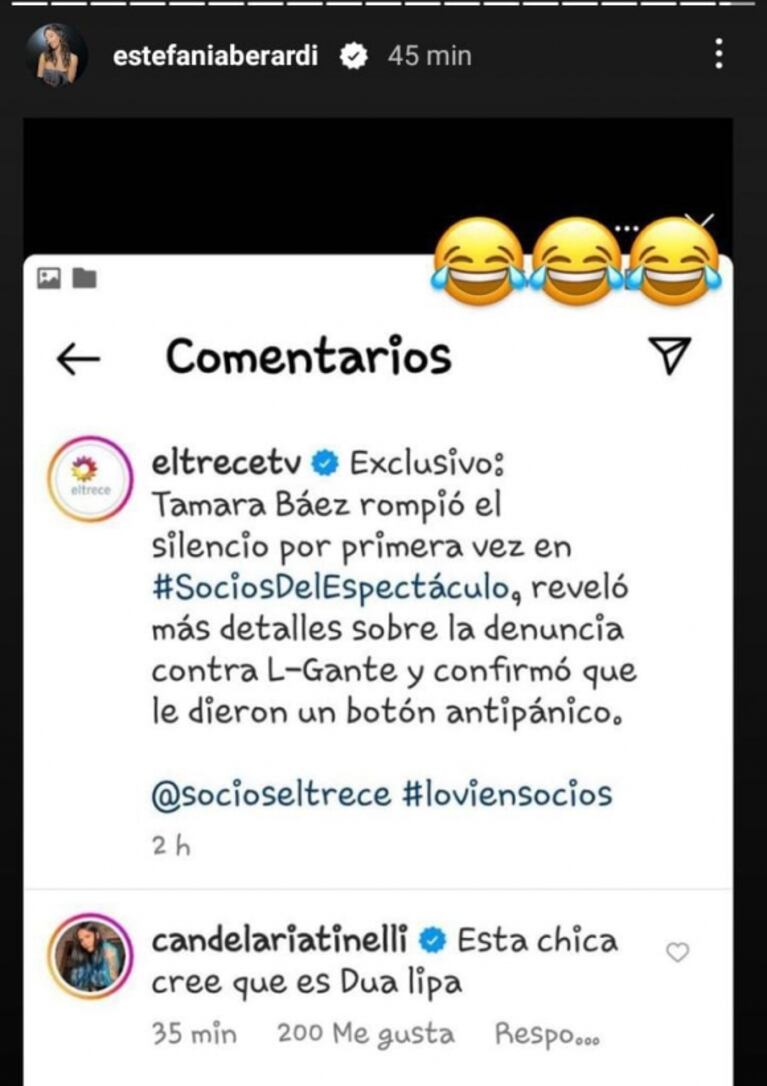 Cande Tinelli apuntó filosa contra Tamara Báez en medio del escándalo con L-Gante: "Está chica cree que es Dua Lipa"