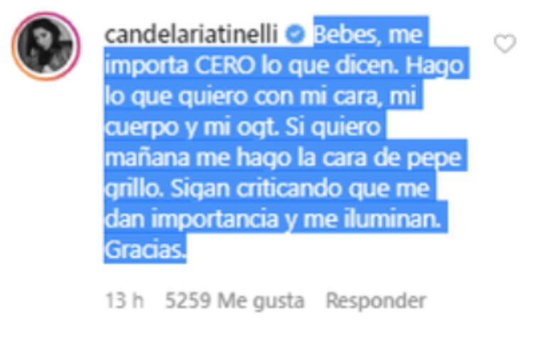 Cande Tinelli apuntó fuerte contra quienes criticaron su nuevo look: "Bebés, me importa cero lo que dicen"