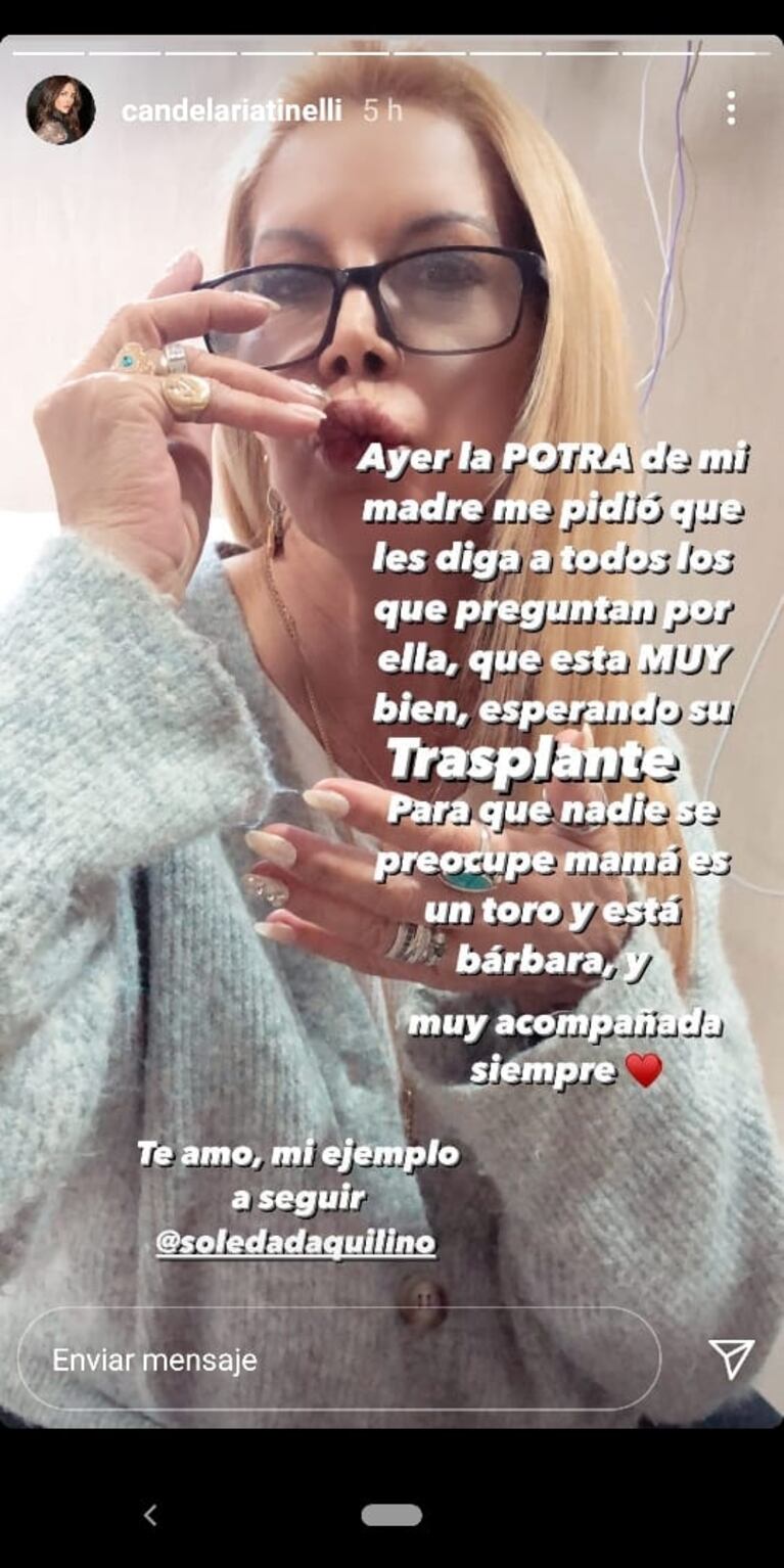 Cande Tinelli compartió una imagen de su mamá, Soledad Aquino, y contó cómo está su salud: "Es un toro"