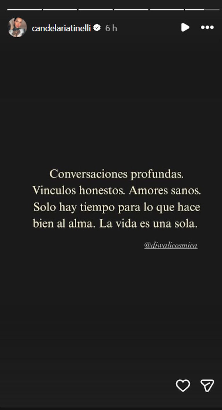 Cande Tinelli compartió una profunda reflexión en medio de la interna familiar (Instagram)