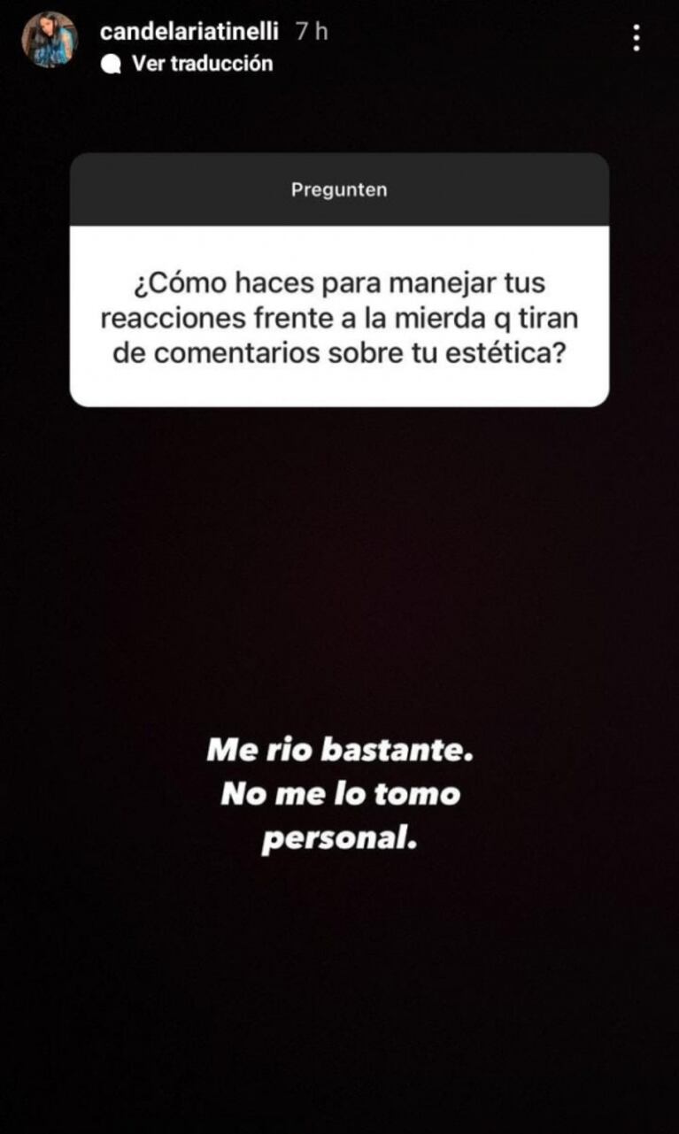 Cande Tinelli contó cómo toma las críticas hacia su físico: "No me lo tomo personal"