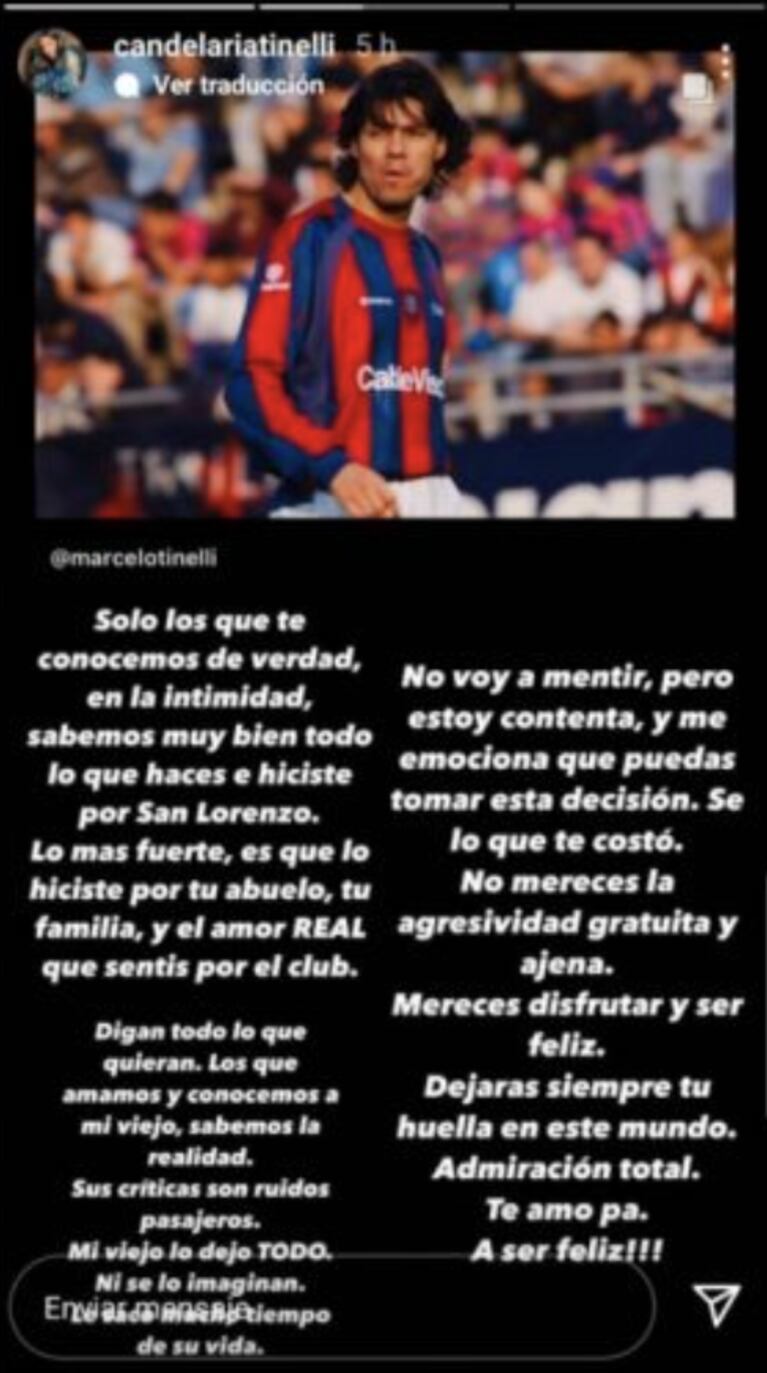 Cande Tinelli defendió con todo a Marcelo tras su renuncia a San Lorenzo: "No merecés la agresividad"