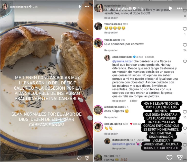 Cande Tinelli estalló por las críticas a su cuerpo: “No opinen sin saber”. Crédito: Instagram