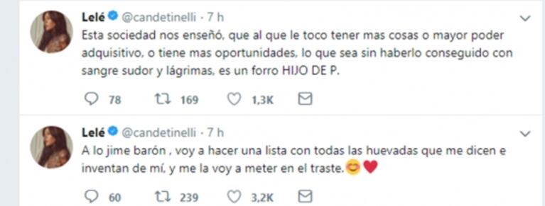 Cande Tinelli: "La sociedad nos enseñó que al que le tocó tener más cosas es un forro hijo de p..."