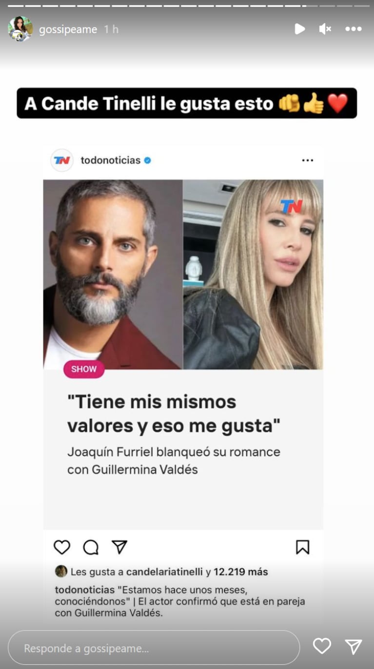 Cande Tinelli sorprendió al apoyar la relación de Guillermina Valdés con Joaquín Furriel: “Le gusta”