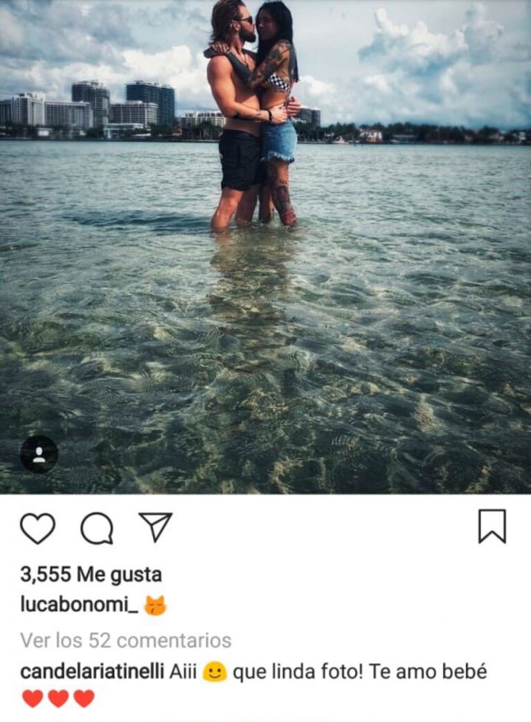 Cande Tinelli y Luca Bonomi, enamorados en el mar: "Te amo, bebé" 