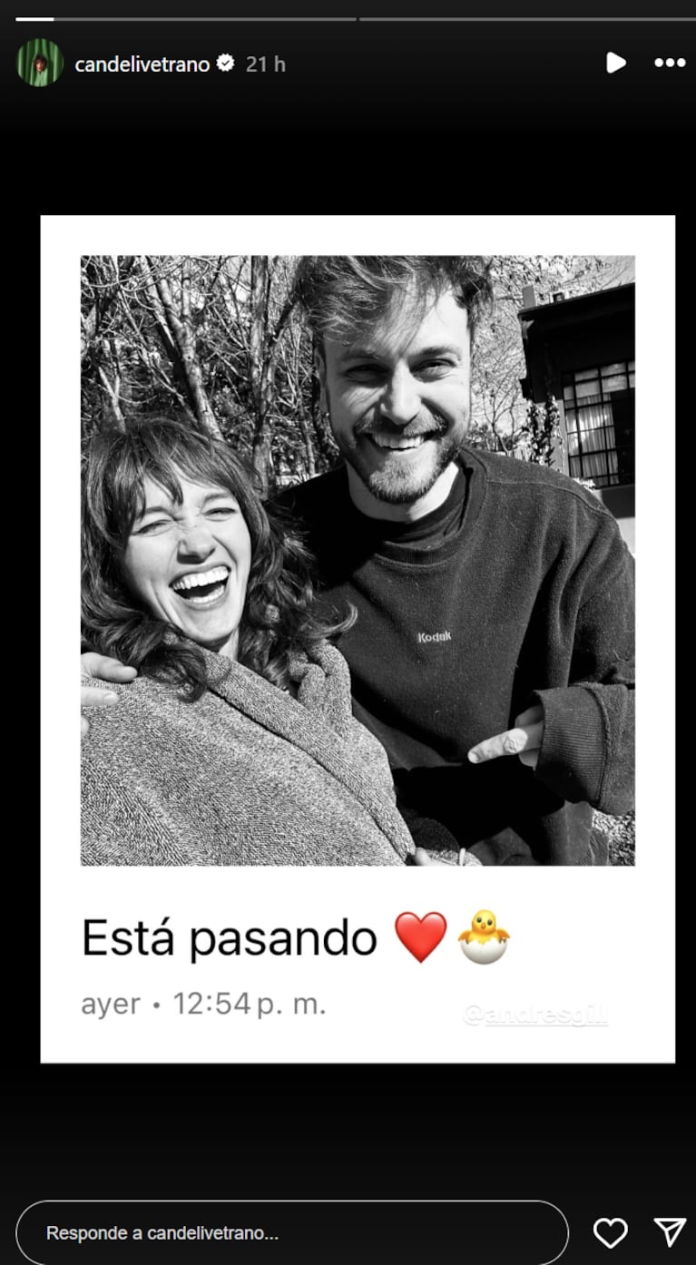 Candela Vetrano mostró por primera vez su embarazo con Andrés Gil: “Está pasando”