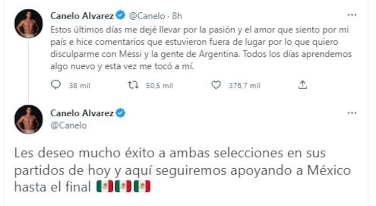 Canelo Álvarez le pidió disculpas a Lionel Messi tras las amenazas en sus redes: "Me dejé llevar por la pasión"