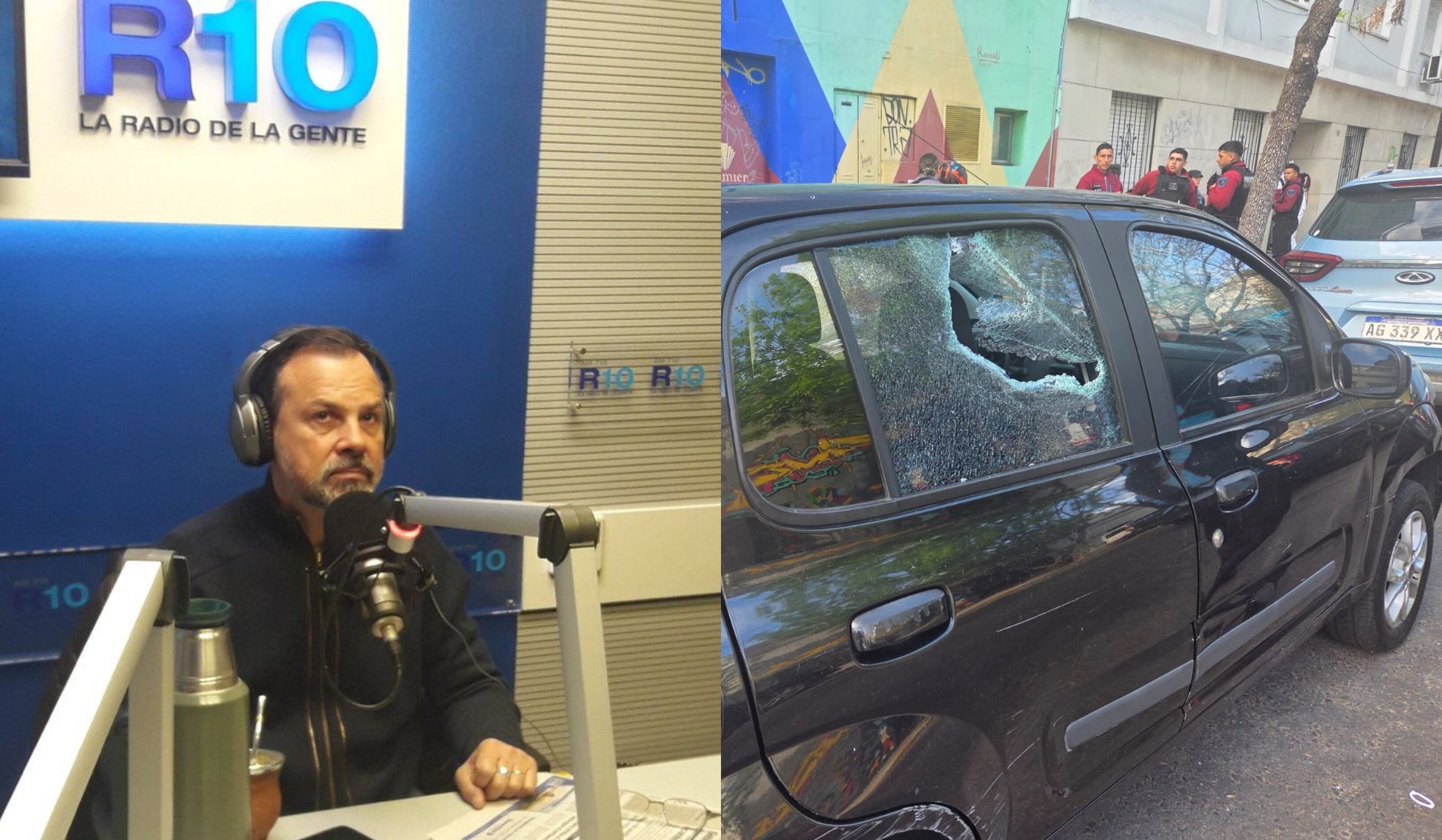 Caos en la puerta de Radio 10: una mujer destrozó autos con un palo de hockey | Créditos: X @angeldebritook