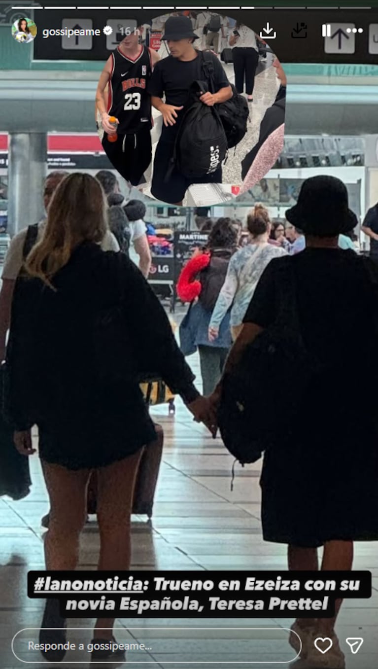 Captaron a Trueno y su novia española en el aeropuerto: la foto | Créditos: Instagram @gossipeame