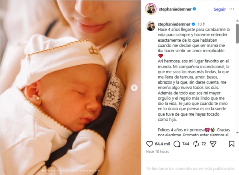 Captura de pantalla de la publicación de Stephanie Demner junto a su hija Arianna celebrando su cumpleaños.  Fuente: Instagram @stephaniedemner