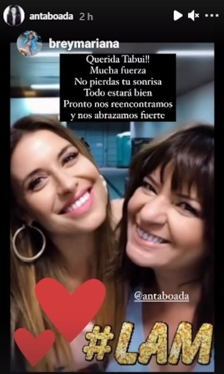 Cariñoso mensaje de Mariana Brey a Andrea Taboada tras su positivo de covid: "No pierdas tu sonrisa, todo estará bien"