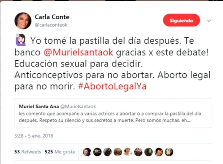 Carla Conte respaldó a Muriel Santa Ana y reveló: "Yo tomé la pastilla del día después"