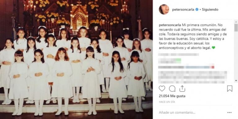 Carla Peterson publicó la foto de su primera comunión y explicó el motivo