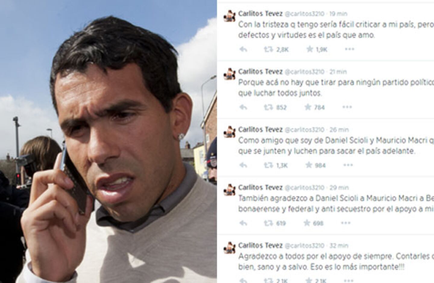 Carlitos Tevez y sus mensajes tras el secuestro de su papá. (Fotos: Web y Twitter) 