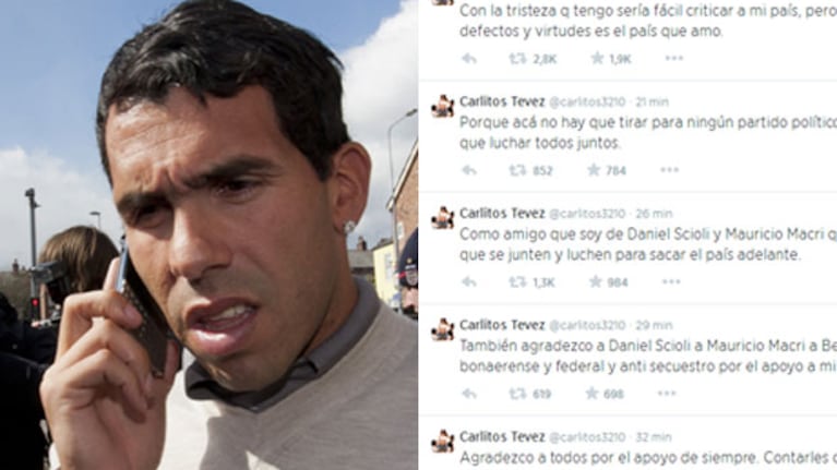 Carlitos Tevez y sus mensajes tras el secuestro de su papá. (Fotos: Web y Twitter)
