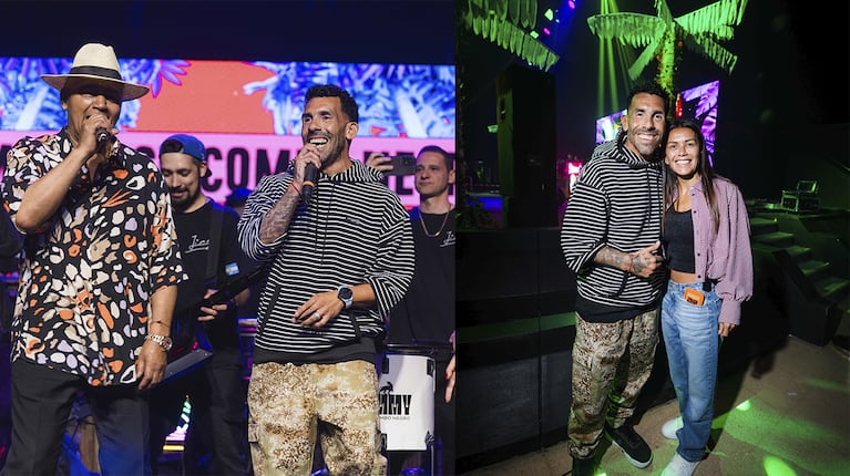 Carlos Tevez con Jimmy Nogueira y Vanesa Mansilla