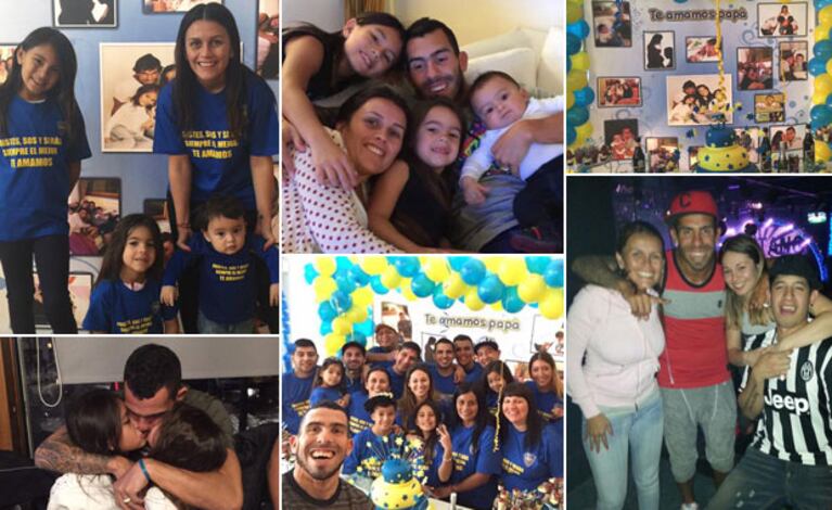 Carlos Tevez y su festejo de cumpleaños xeneize junto a familia. (Foto: Twitter)