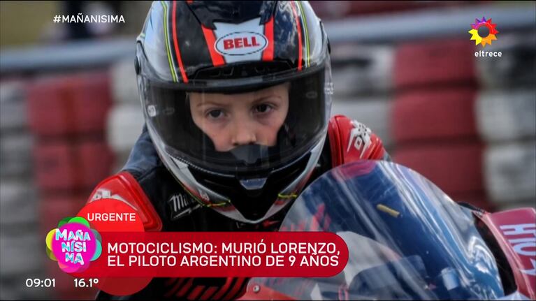 Carmen Barbieri, conmocionada por la trágica muerte del motociclista Lorenzo Somaschini, de 9 años