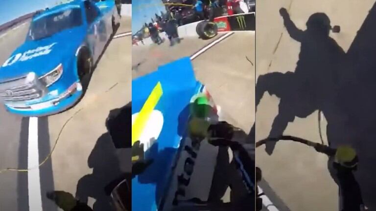  ¡Casi! un mecánico de boxes se cruza de bruces con un coche en la NASCAR
