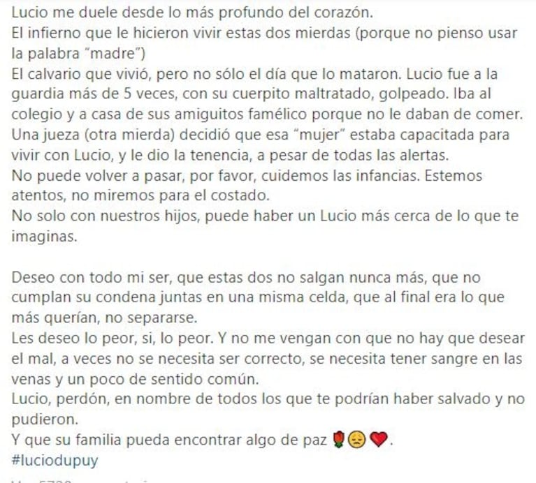 Caso Lucio Dupuy: fuertes palabras de China Suárez tras la condena a la madre del niño y su novia por homicidio agravado