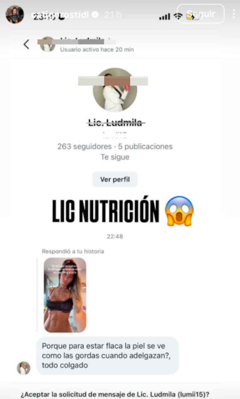 Catalina Gorostidi explotó contra nutricionistas que le ofrecieron ayuda (captura de X)