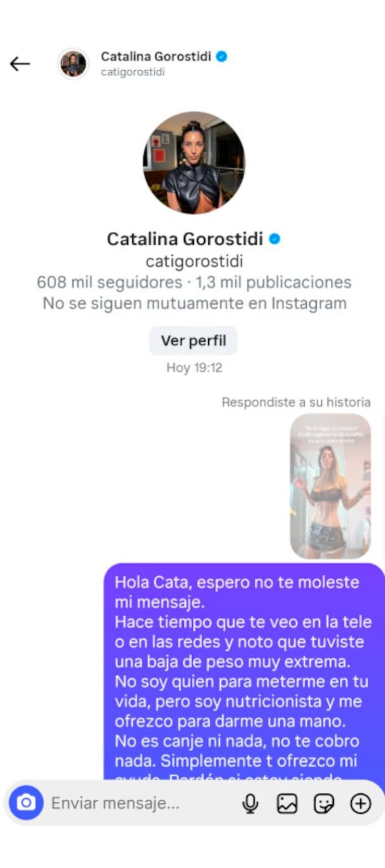 Catalina Gorostidi explotó contra nutricionistas que le ofrecieron ayuda (captura de X)