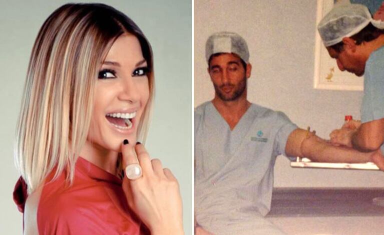 Catherine Fulop y la foto "papelonera" de Ova Sabatini desmayado en el parto. (Foto: Web y Twitter)