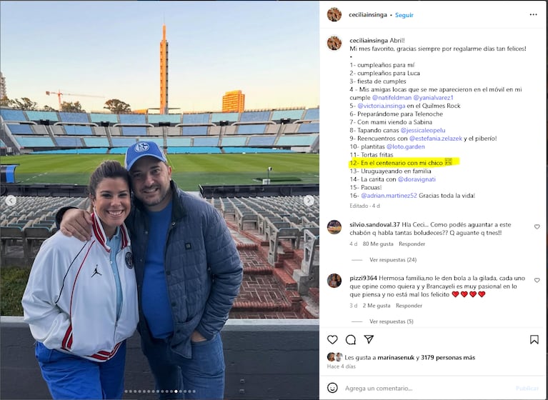 Cecilia Insinga y Diego Brancatelli. (Foto: IG @ceciliainsinga)
