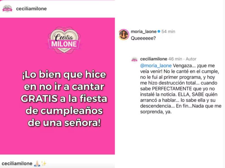 Cecilia Milone contra Mirtha Legrand (Foto: captura de Instagram/@ceciliamilone).