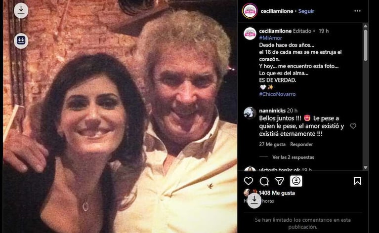 Cecilia Milone recordó a Chico Novarro con un emotivo mensaje. Crédito: Instagram