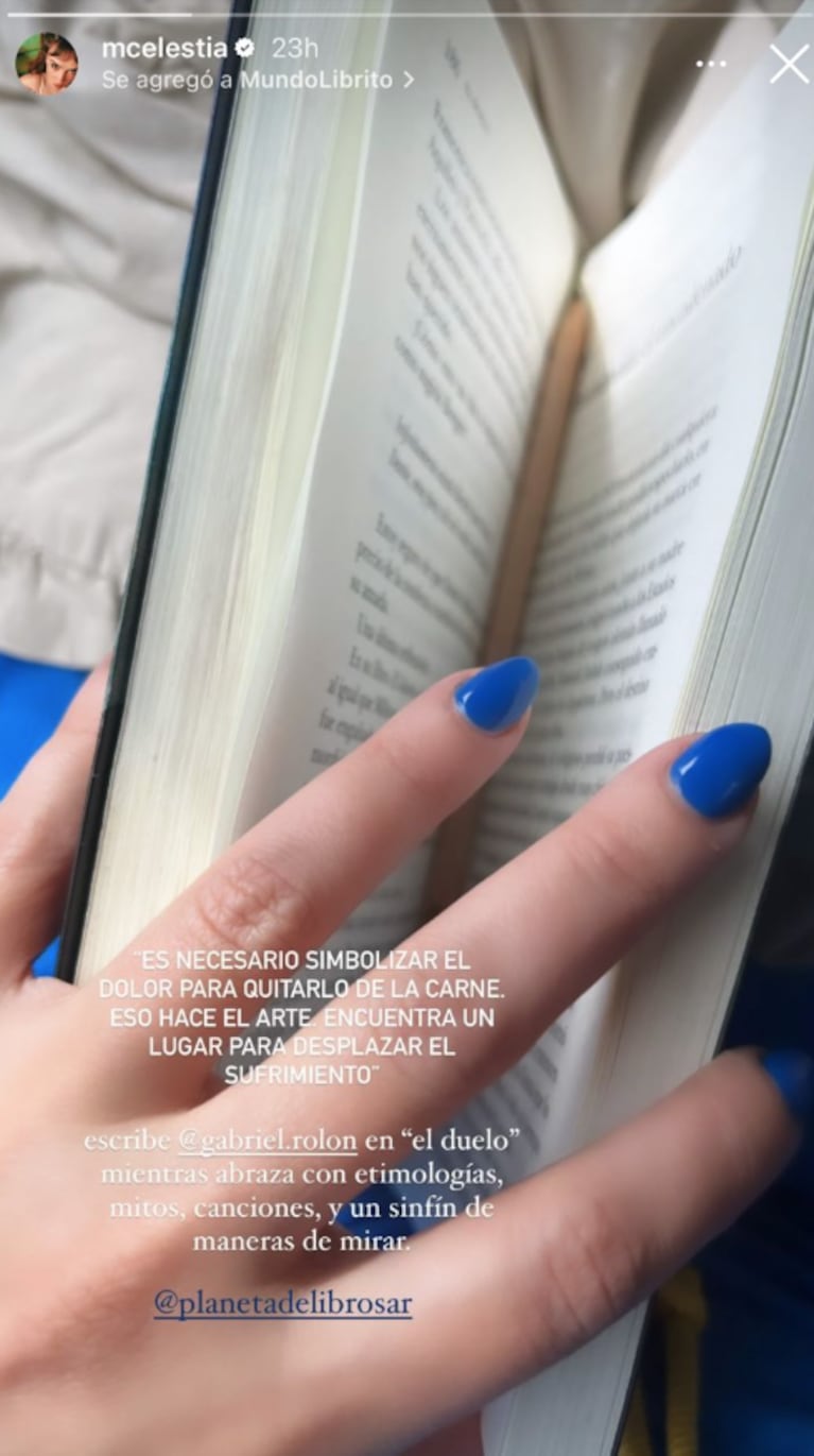 Celeste Cid mostró el libro que la ayuda a atravesar el duelo por su separación de Abril Sosa