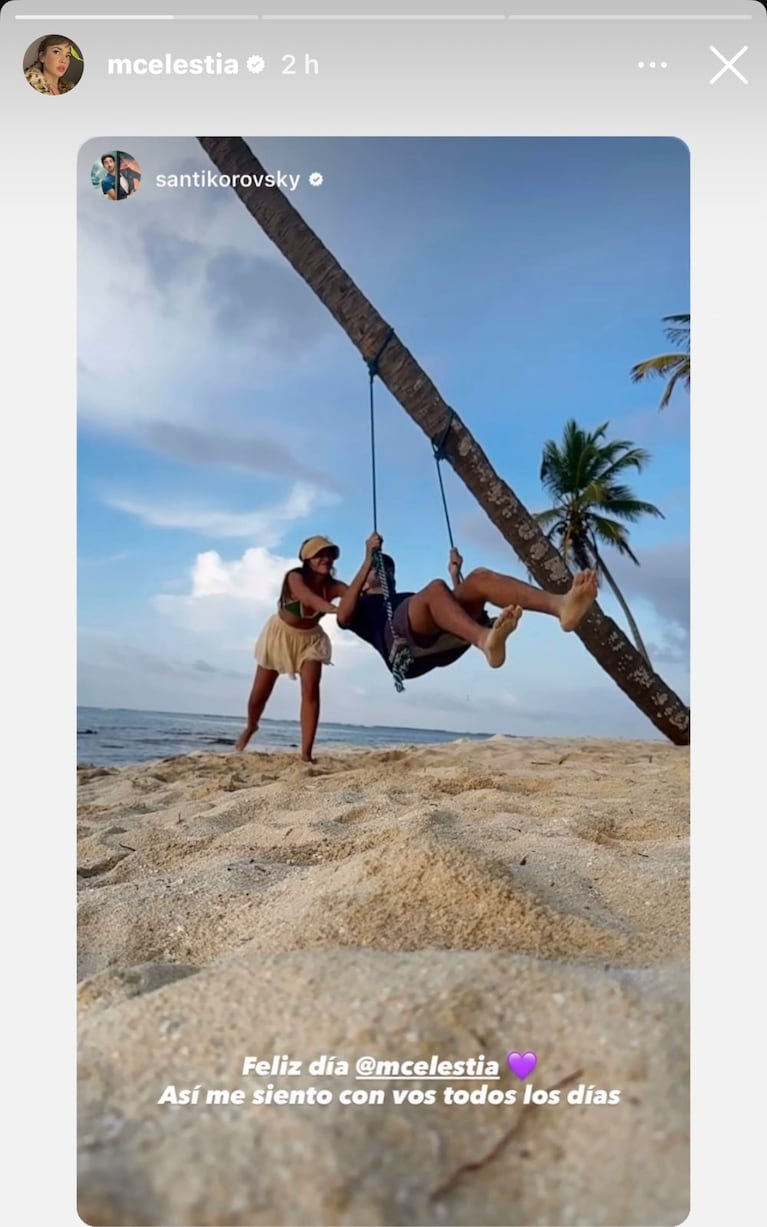 Celeste Cid y Santiago Korovsky felices en el Día de los Enamorados (Foto: Instagram/@mcelestía)