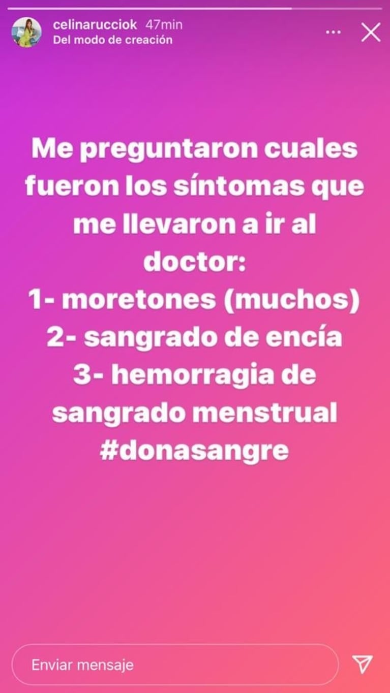 Celina Rucci contó cuáles fueron los síntomas que la alertaron antes de ser diagnosticada con leucemia: "Moretones y sangrado de encías"