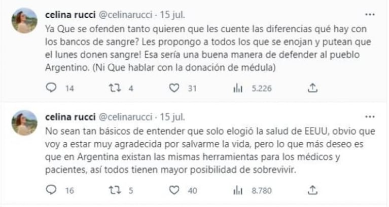 Celina Rucci habló de su lucha contra la leucemia, se refirió a la salud de Wanda Nara y generó polémica