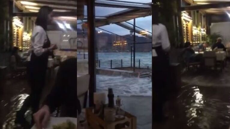 Cena frustrada: estaban en una romántica velada cuando el restaurante ¡comenzó a inundarse!