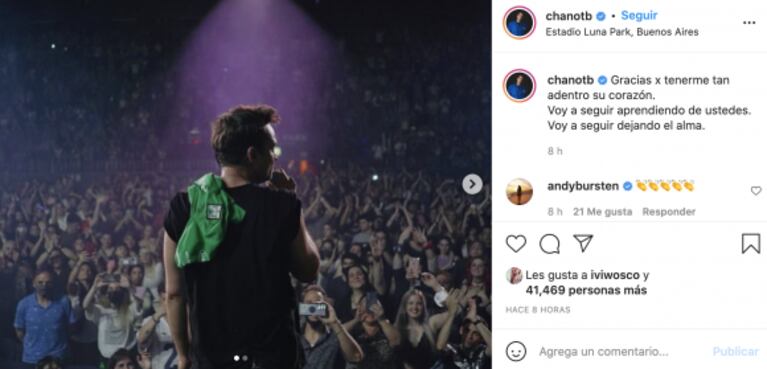 Chano Charpentier compartió un emotivo mensaje tras su vuelta a los escenarios: "Voy a seguir aprendiendo de ustedes"