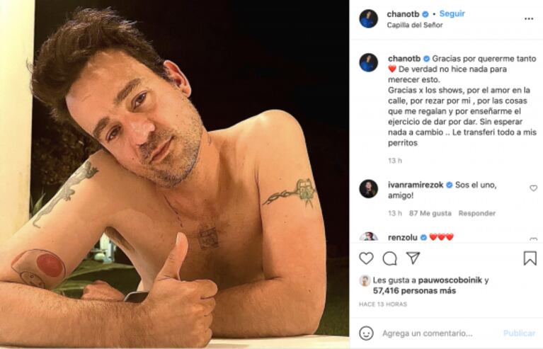 Chano les dedicó a sus fans un emotivo posteo tras su regreso a los escenarios: "Gracias por quererme tanto"