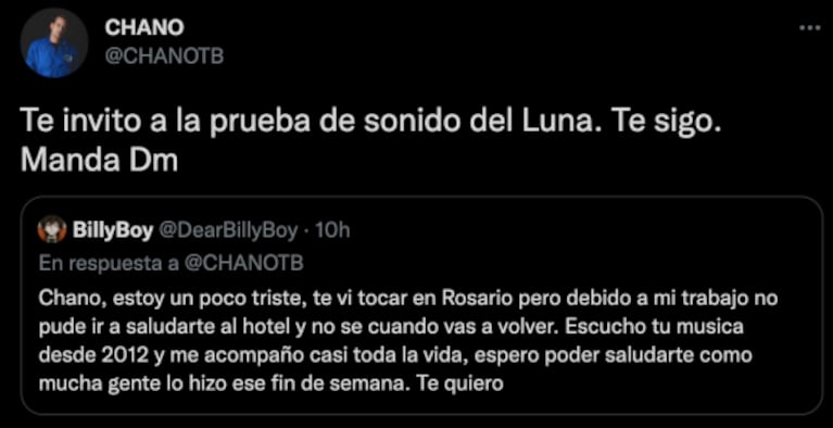 Chano y un tierno gesto con un fan que no logró saludarlo en el hotel: "Te invito a la prueba de sonido"