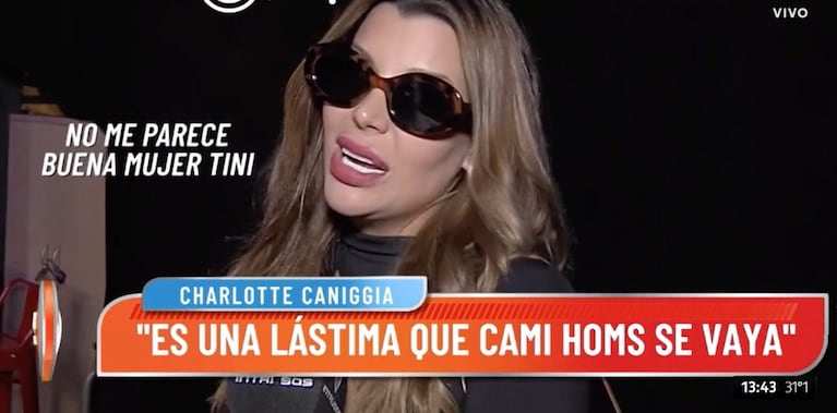 Charlotte Caniggia fulminó a Tini Stoessel en defensa de Camila Homs: “No me parece una buena mujer”