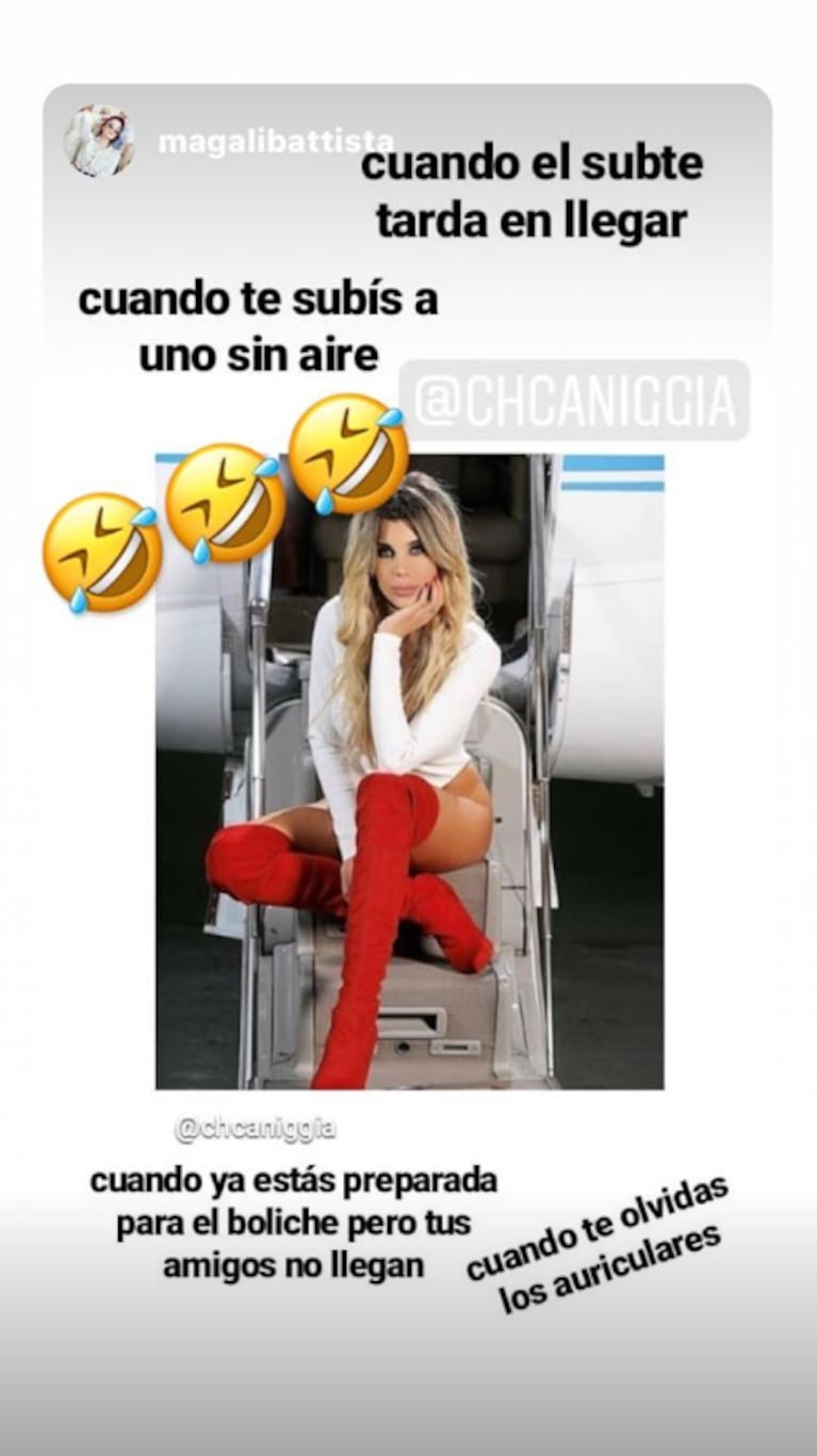 Charlotte Caniggia y un look súper sexy arriba de un avión: portaligas, body ultra cavado… ¡y memes!