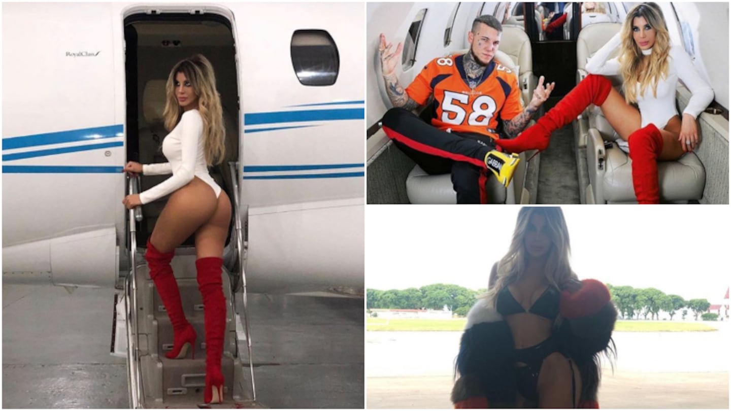 Charlotte Caniggia y un look súper sexy arriba de un avión: portaligas, body ultra cavado… ¡y memes!