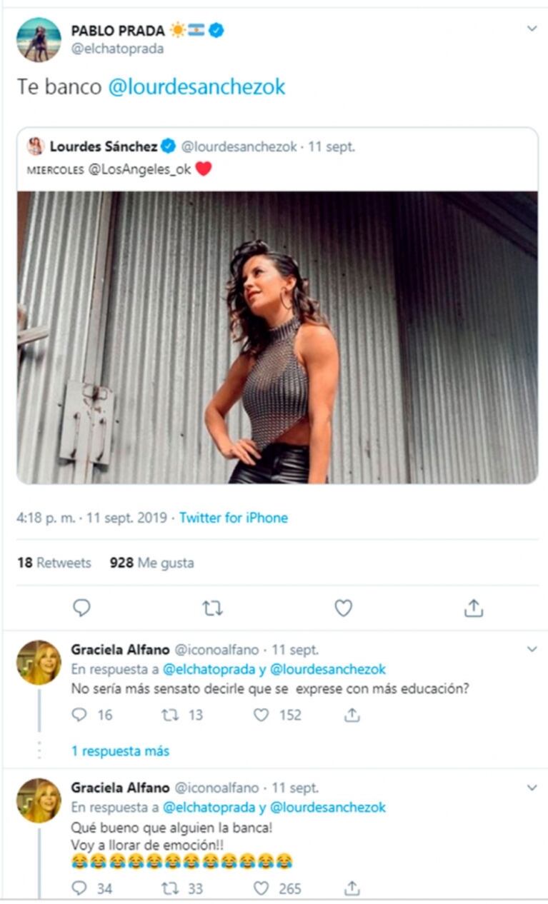 Chato Prada "bancó" a Lourdes Sánchez tras su conflictiva semana ¡y Graciela Alfano salió al cruce!
