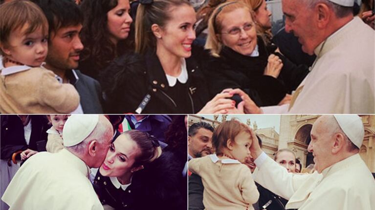 Chechu Bonelli, Darío Cvitanich y su hija, junto al Papa (Foto: Instagram)